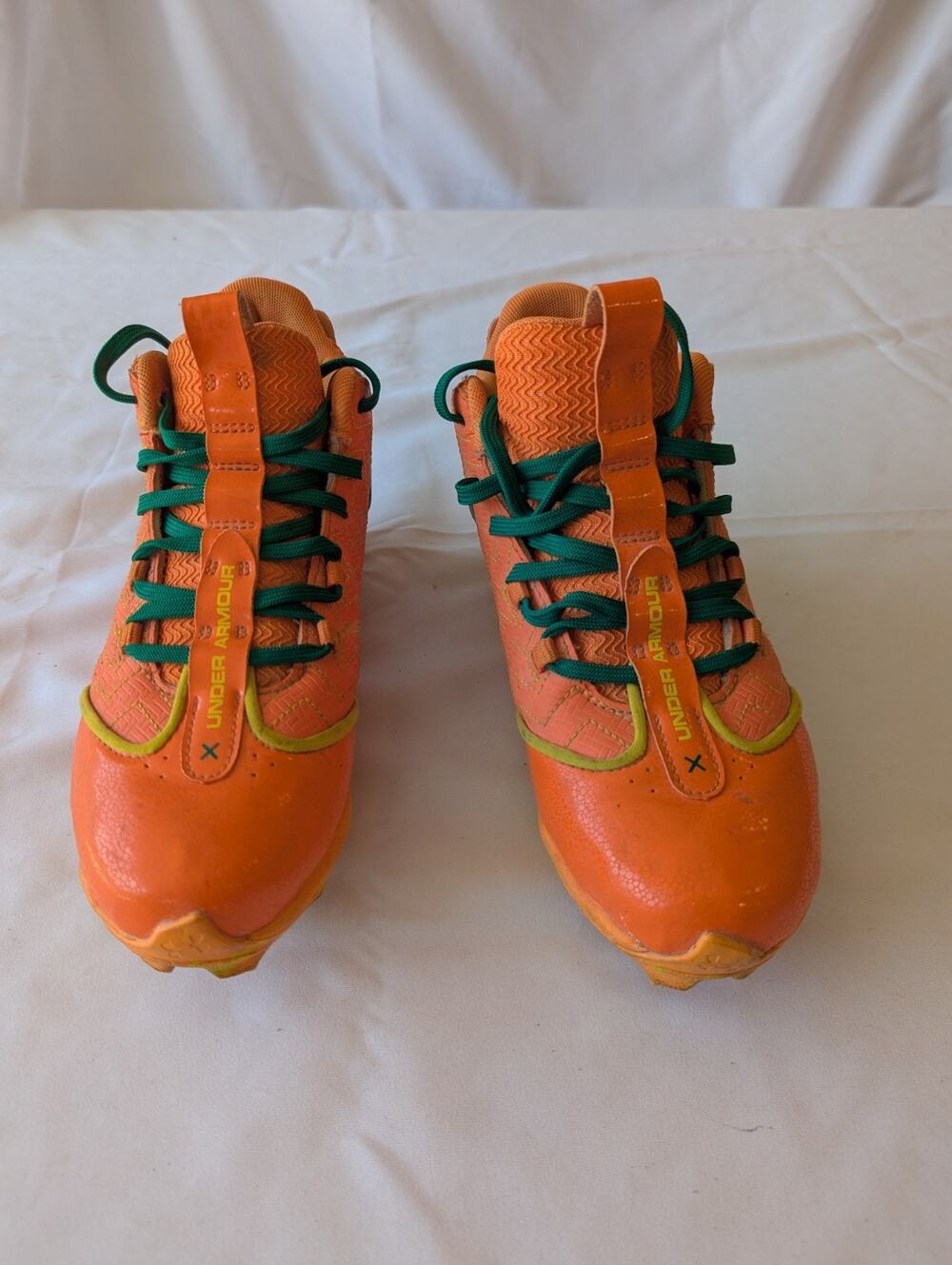 Under Armour Football Cleats,Orange and Green,4.5,